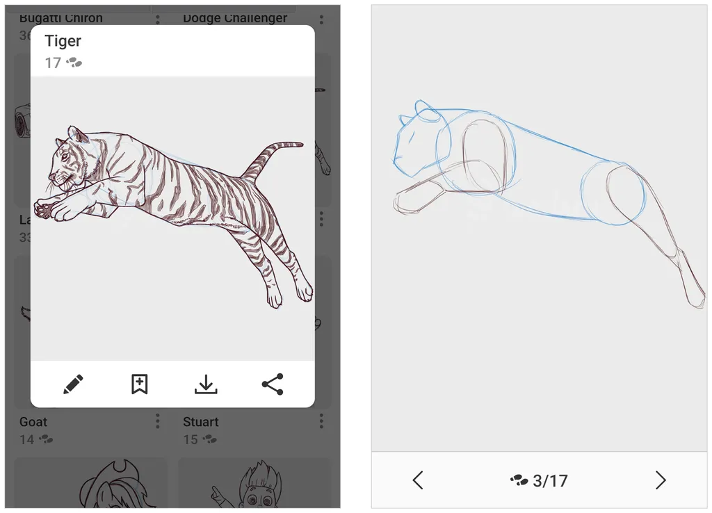 App ensina o passo a passo para criar desenhos do zero (Captura de tela: André Magalhães)