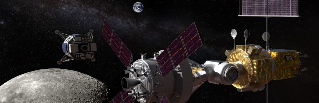 Conceito da estação lunar Gateway (Imagem: NASA)