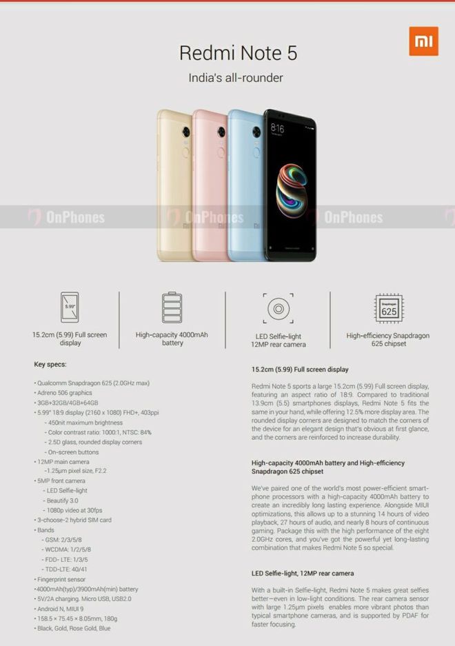 Redmi Note 5 tem as mesmas especificações do Redmi Note 5 Plus. Diferença fica por conta da tela FHD+ de 6 polegadas