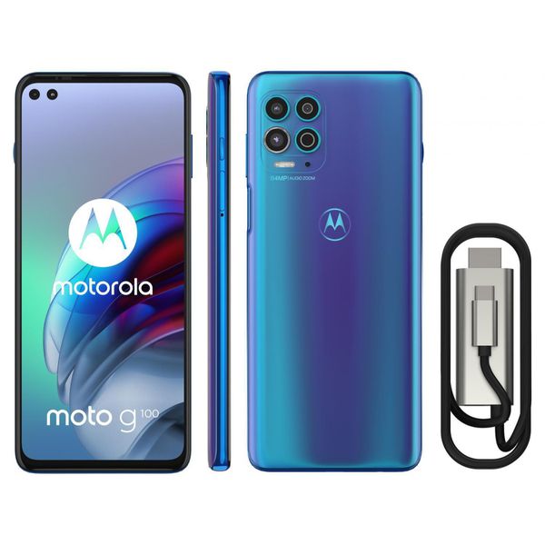 [APP + CLIENTE OURO +CUPOM] Smartphone Motorola Moto G100 e Cabo USB-C/HDMI - 256GB Luminous Ocean 12GB RAM 6,7” Câm. Quádrupla