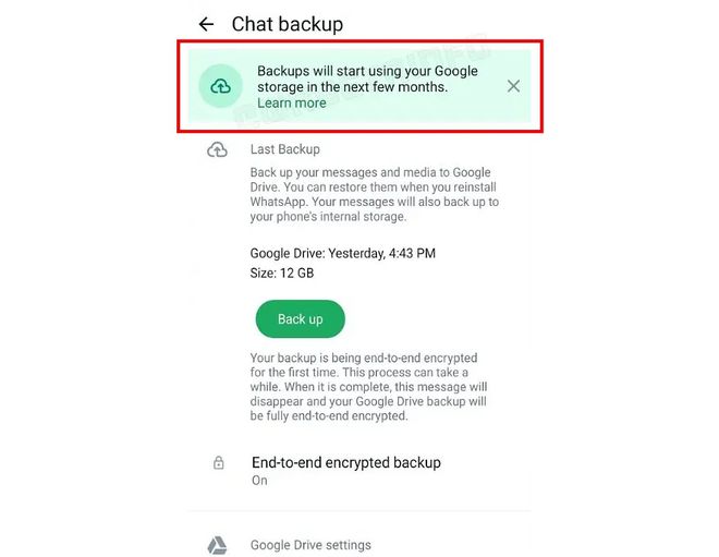 WhatsApp Beta para Android começa a exibir aviso sobre fim do backup ilimitado no Google Drive (Imagem: Reprodução/HDBlog)