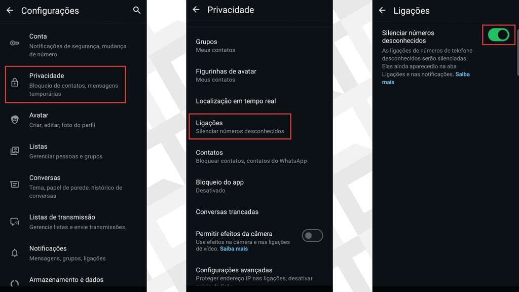 Passos para silenciar chamadas de números desconhecidos no Android