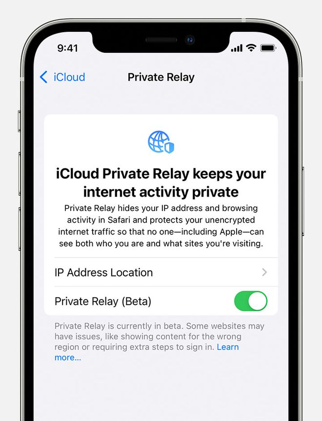 A VPN da Apple promete proteger sua localização e evitar rastreadores (Imagem: Reprodução/Apple)