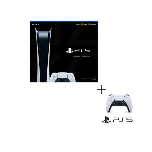Playstation 5 Edicao Digital 825 GB e 01 Controle DualSense sem Fio + Controle sem Fio Sony DualSense Branco e Preto