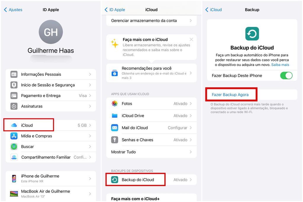Acesse o iCloud para fazer o backup do iPhone ou iPad (Imagem: Captura de tela/Guilherme Haas/Canaltech) 