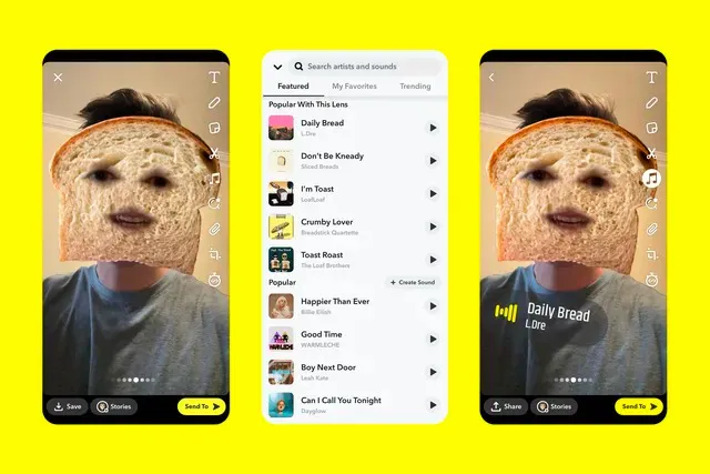 Ao usar um Lens, o usuário poderá pedir uma recomendação musical ao Snapchat (Imagem: Reprodução/Snapchat)