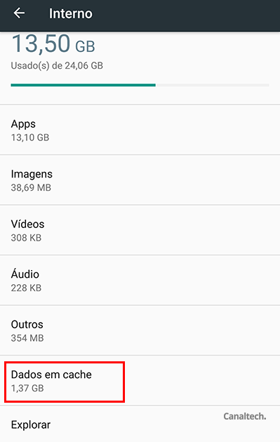 Observe quanto de espaço os dados em cache estão ocupando no seu Android