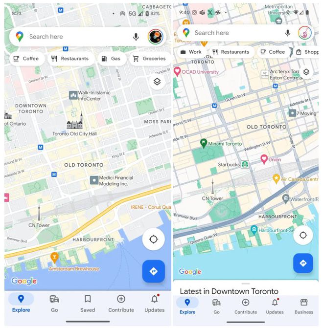 Comparação do visual do Google Maps (Imagem: Reprodução/9to5Google)