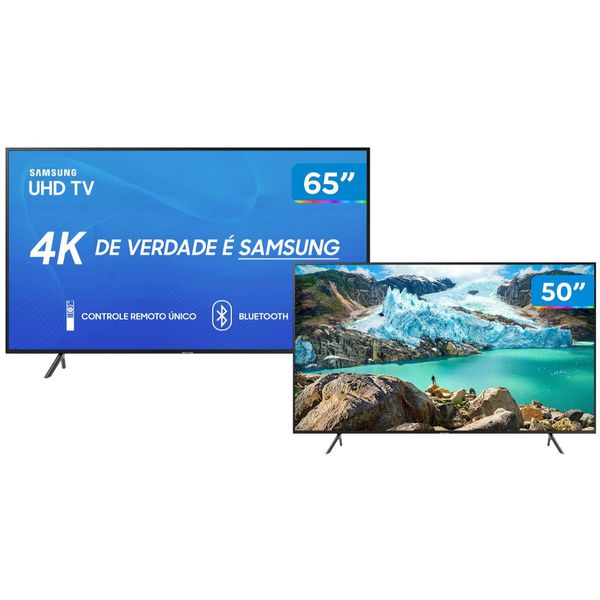 Combo Smart TV 4K LED 65” + 50” Samsung - Wi-Fi Bluetooth HDR 3 HDMI 2 USB