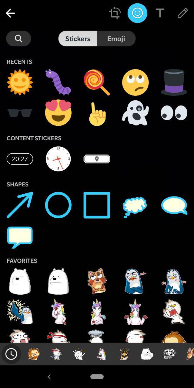 Nova apresentação das abas de stickers e emoji, em novo beta do WhatsApp (Imagem: Reprodução/WABetaInfo)