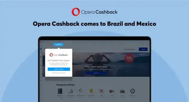 O Opera Cashback vai avisar ao usuário do navegador quando houver a opção de receber uma quantia de volta sobre as compras (Imagem: Reprodução/Opera)