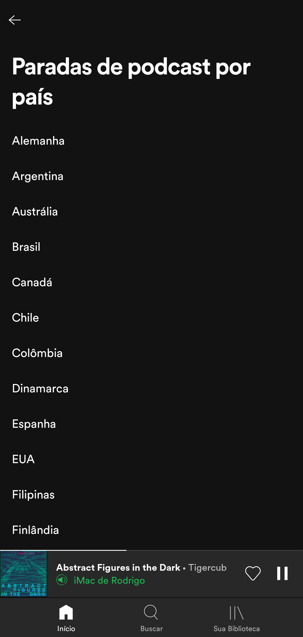 Nessa tela você poderá selecionar podcasts de outros países - (Captura: Canaltech/Felipe Freitas)