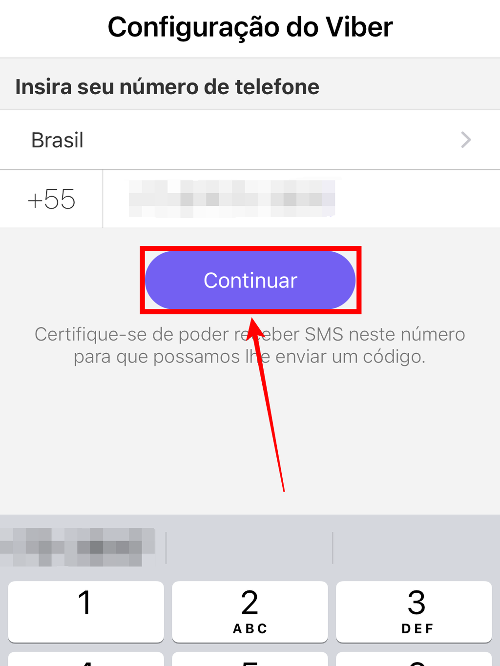 Informe o número de telefone que será vinculado à sua conta no Viber. O procedimento é o mesmo usado na hora de inscrever em outros mensageiros (Captura de tela: Caio Carvalho/Canaltech)