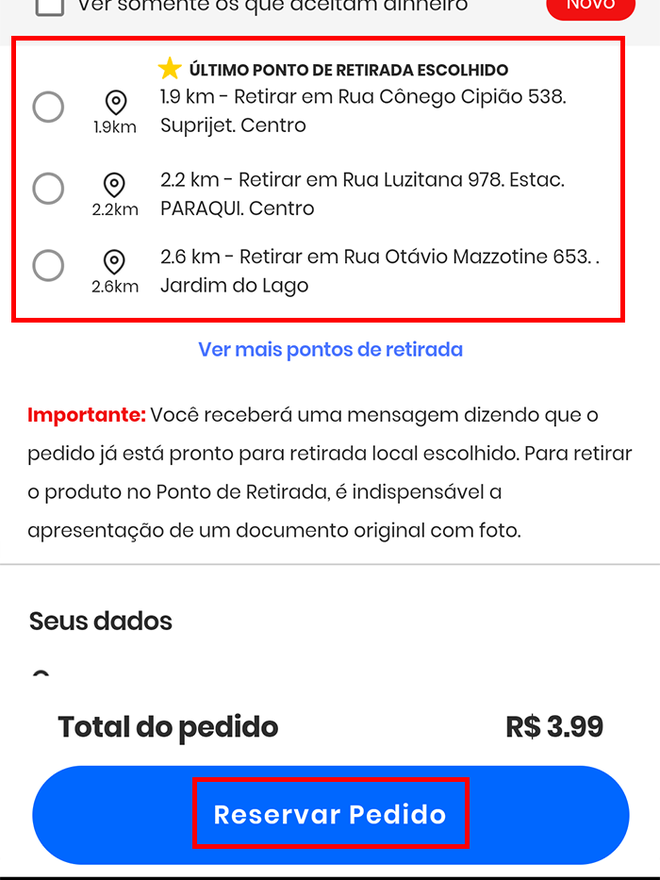 Combine o local de retirada e a forma de pagamento (Imagem: André Magalhães/Captura de tela)