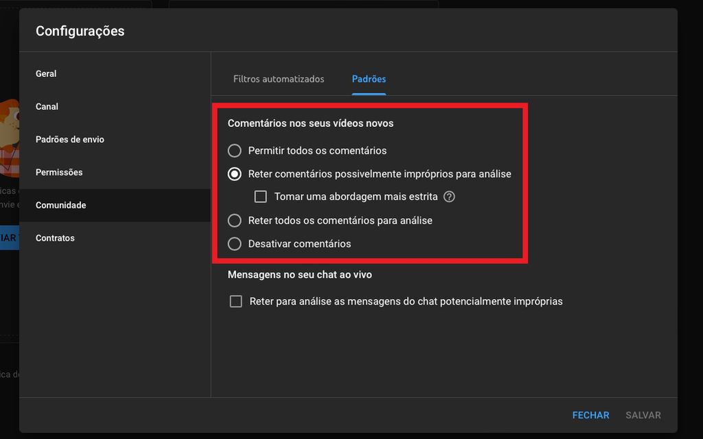 YouTube permite configurar novos vídeos para serem ou não comentados no site (Captura de tela: Caio Carvalho)