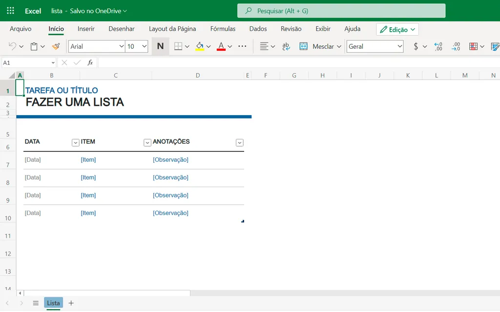 Crie listas com planilhas prontas para Excel (Captura de tela: André Magalhães)