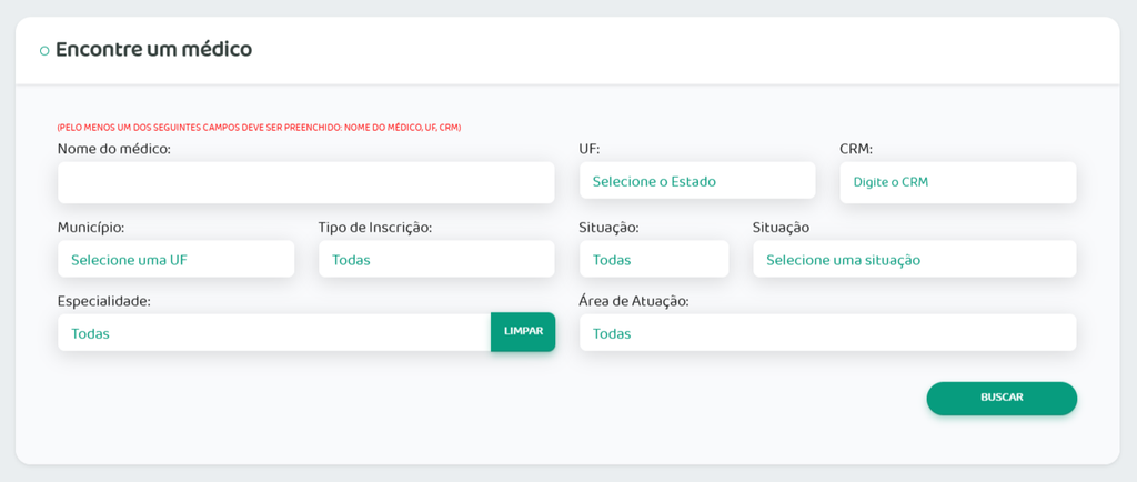 Plataforma do CFM que permite pesquisar se o médico tem RQE