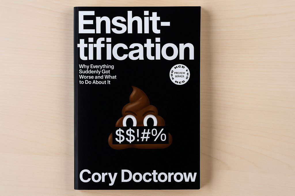 Livro “Enshittification: Why Everything Suddenly Got Worse and What to Do About It” / Imagem gerada pelo ChatGPT