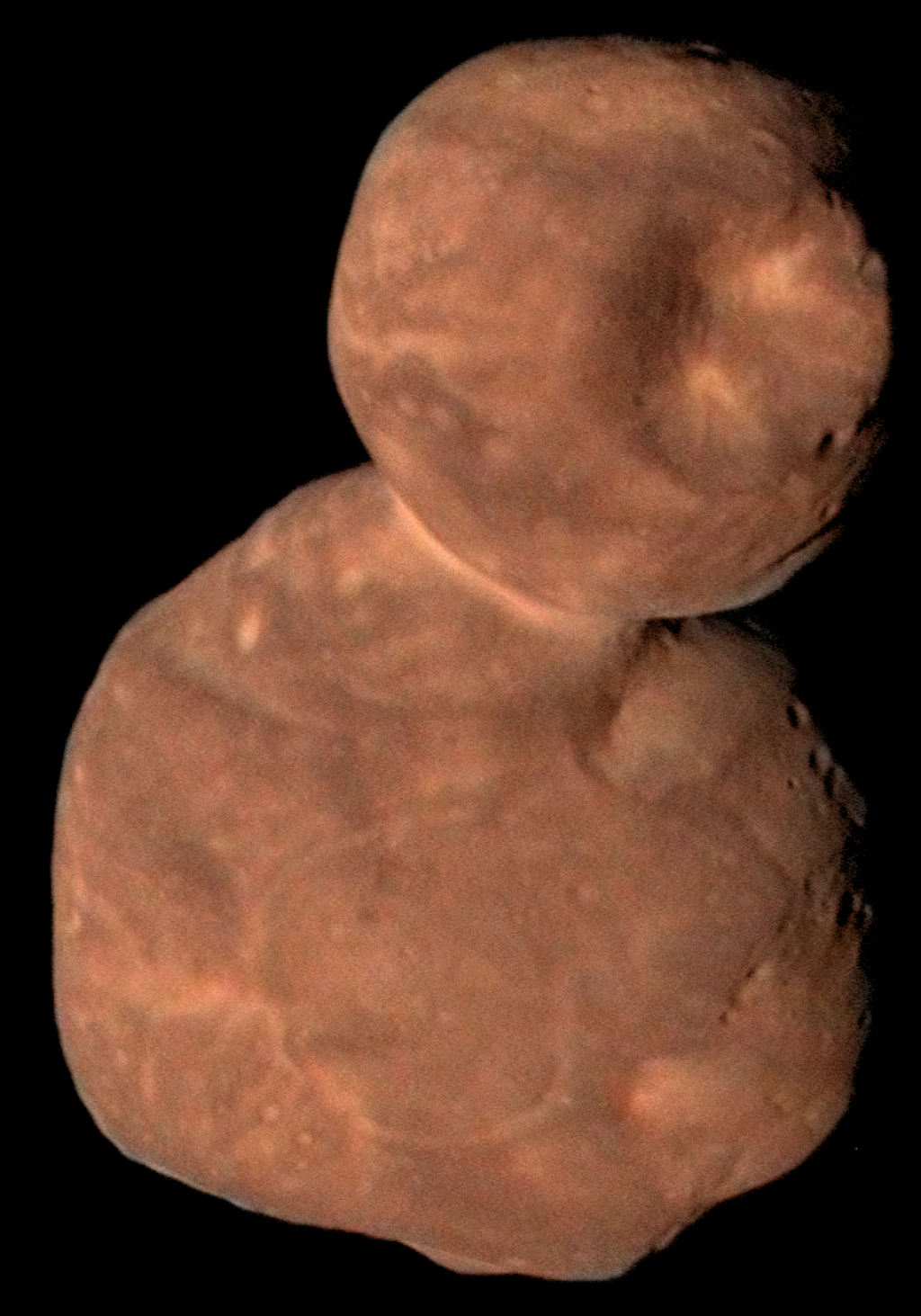 O formato de boneco de neve achatado do Arrokoth e sua superfície lisa ainda desafia os cientistas (Imagem: NASA)