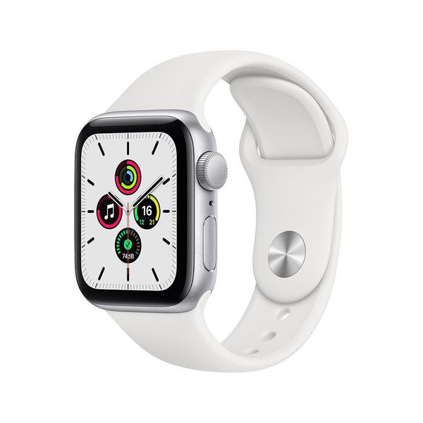 Apple Watch SE (GPS) 44mm caixa prateada alumínio pulseira esportiva branca - Apple Watch SE [CUPOM]