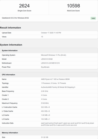 AMD Ryen AI 400 Vazamento Geekbench