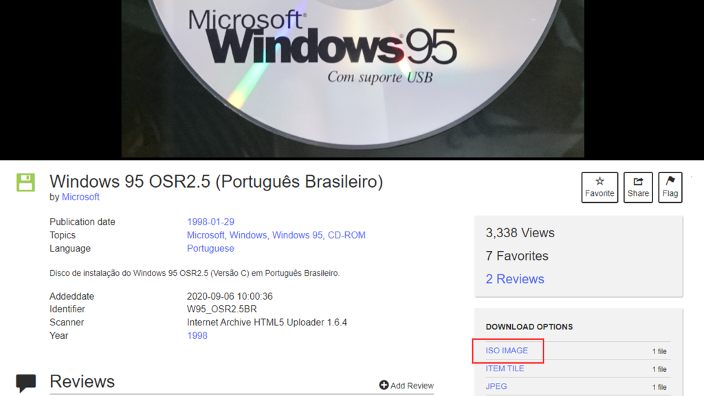 Como baixar o Windows 95 (Imagem: Captura de tela/Bruno De Blasi/Canaltech)