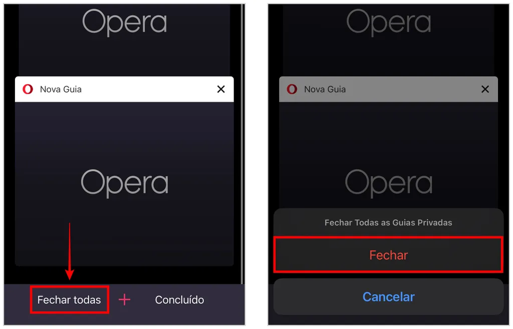 Navegador Opera para celulares tem guias no modo anônimo (Imagem: Captural de tela/Caio Carvalho/Canaltech)