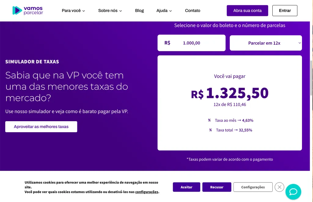 Confira as taxas de parcelamento no site do Vamos Parcelar (Imagem: Captura de tela/Thiago Furquim/Canaltech)