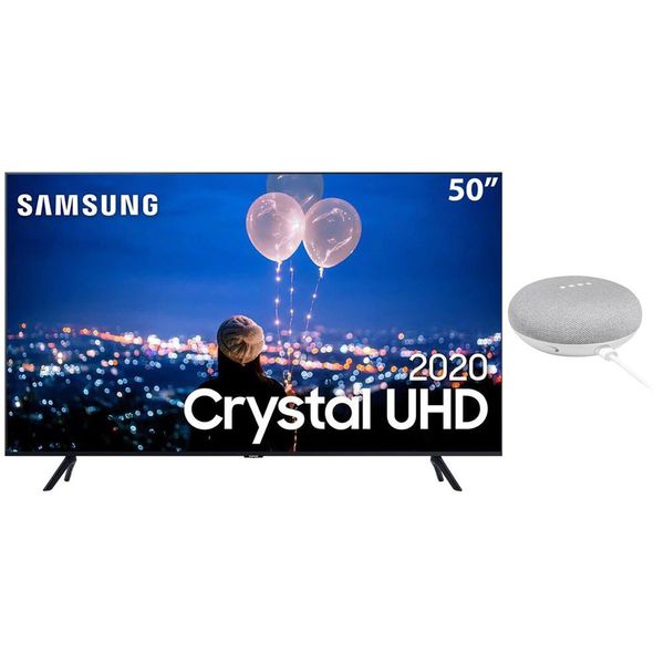 Smart TV LED 50" UHD 4K Samsung 50TU8000 + Nest Mini (2ª geração): Smart Speaker com Google Assistente - Cinza