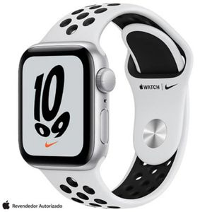 Apple Watch Nike SE (GPS, 40mm) Caixa de Alumínio Prateada Pulseira Platina/Preto