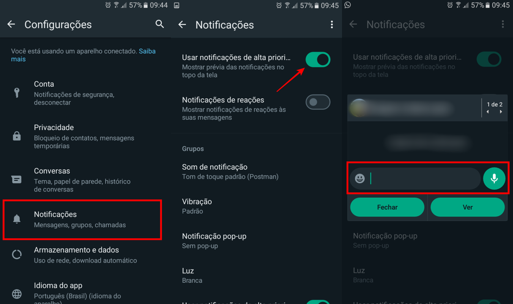 É possível usar a notificação de alta prioridade do WhatsApp para tirar o status “digitando” (Imagem: Captura de tela/Fabrício Calixto/Canaltech)