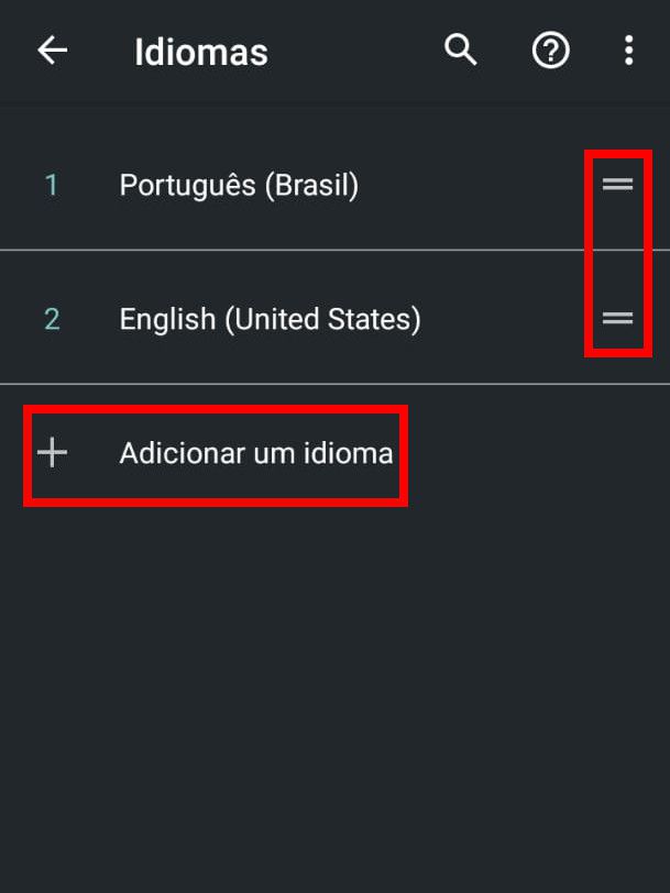 No idioma, acesse a aba "Idiomas" e adicione um novo ou altere a ordem dos já inseridos (Captura de tela: Matheus Bigogno)