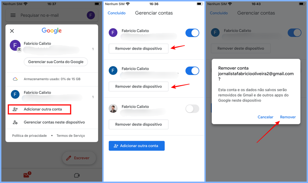 Remover uma conta do Gmail no celular é algo muito simples de ser feito (Imagem: Captura de tela/Fabrício Calixto/Canaltech)