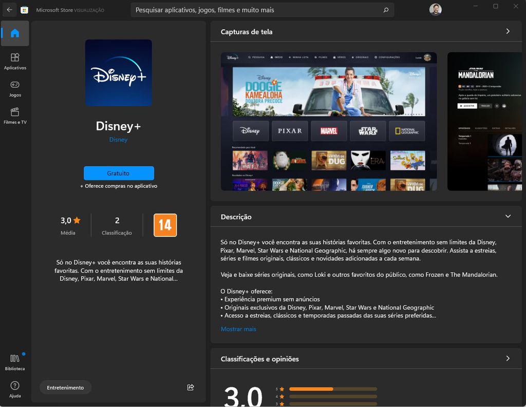 O Disney+ para Windows deve oferecer a mesma experiência do app para celular e televisores inteligentes (Imagem: Captura de tela/Canaltech)