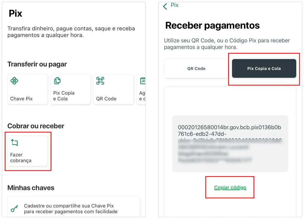 Compartilhe o código para pagamentos (Captura de tela: André Magalhães)
