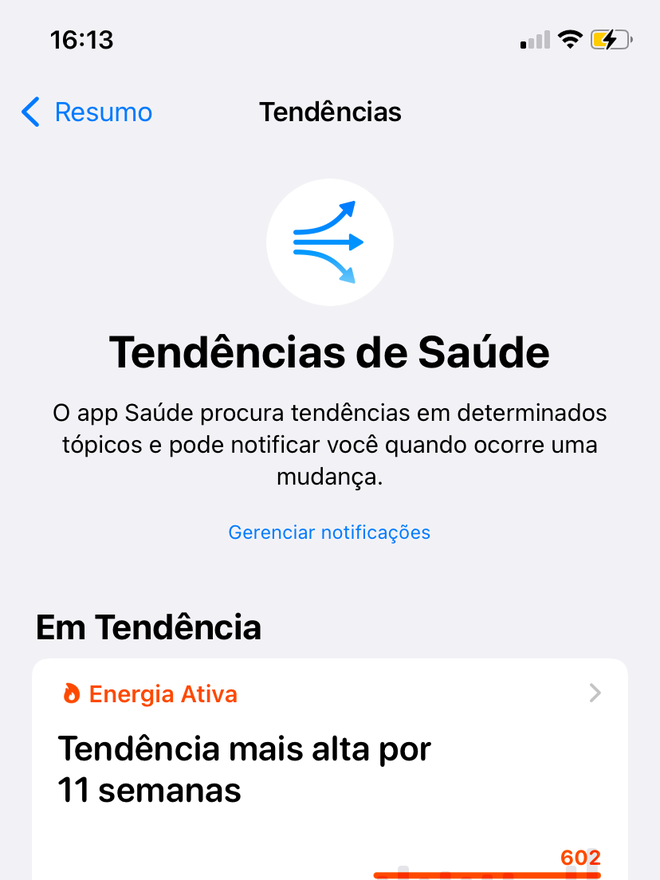 O app Saúde agora acompanha sua rotina de atividades e alerta para mudanças de padrões - Captura de tela: Thiago Furquim (Canaltech)