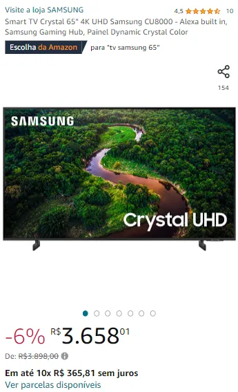 Smart TV Crystal 65 4K UHD Samsung CU8000 - Alexa built in, Samsung Gaming  Hub, Painel Dynamic Crystal Color