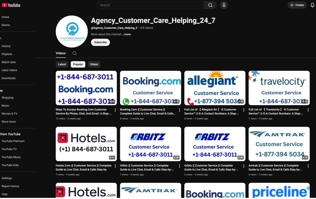 Páginas e vídeos do YouTube inserindo números falsos de suporte enganam os chatbots de IA e os fazem recomendar golpistas aos usuários (Imagem: Aurascape)