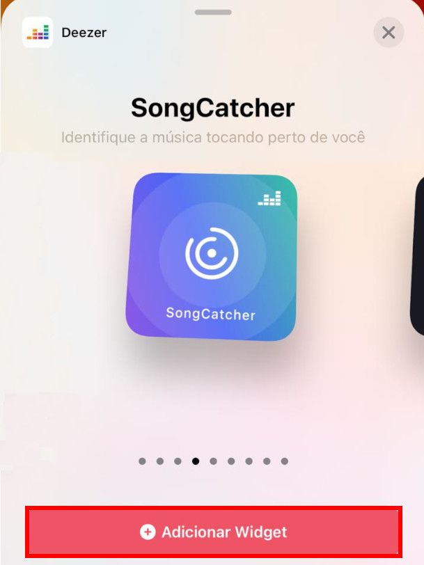 Localize o widget do SongCatcher da Deezer e clique em "Adicionar Widget" (Captura de tela: Matheus Bigogno)