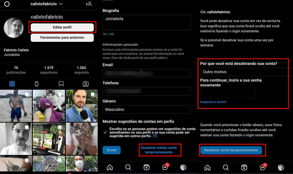 Como desativar o Instagram usando o navegador do celular (Imagem: Captura de tela/Fabrício Calixto/Canaltech)