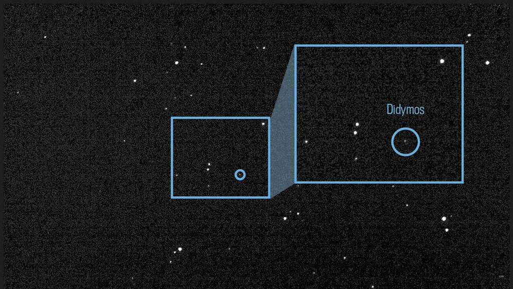 Asteroides Didymos e Dimorphos fotografados pela DART (Imagem: Reprodução/NASA JPL DART Navigation Team)