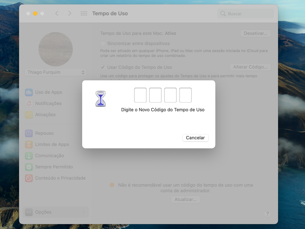 Escolha uma nova sequência numérica no Mac para o Tempo de Uso - Captura de tela: Thiago Furquim (Canaltech)