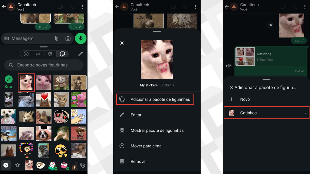 Passos para adicionar um sticker a um pacote de figurinhas existente