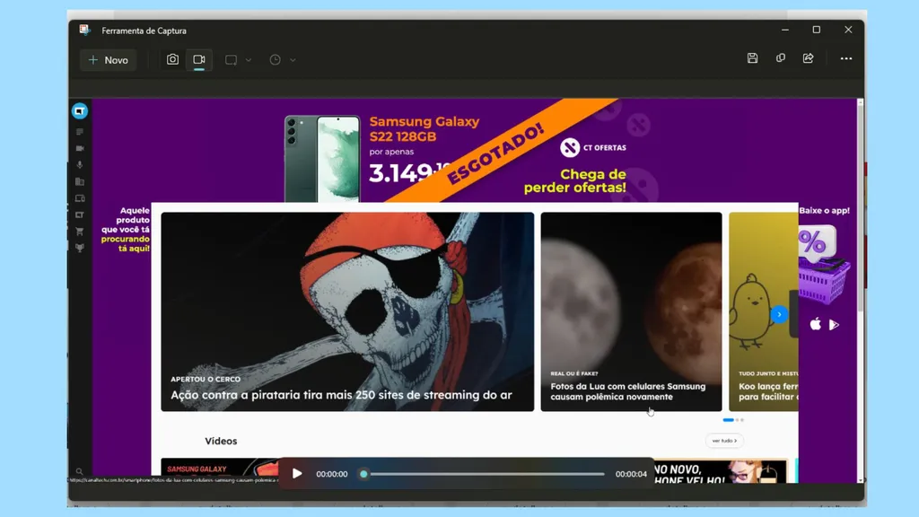 A Ferramenta de Captura do Windows 11 agora registra vídeos também (Imagem: Alveni Lisboa/Canaltech)