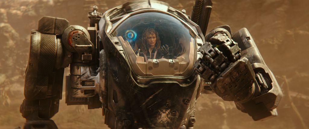Jennifer Lopez e seu robô em Atlas (Imagem: Divulgação/Netflix)