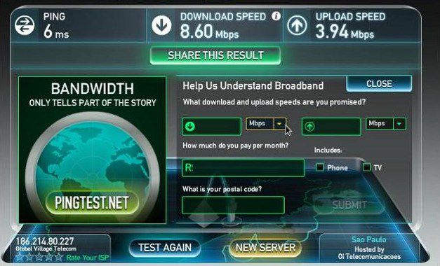 Relatório de resultados do SpeedTest Relatório de resultados do SpeedTest