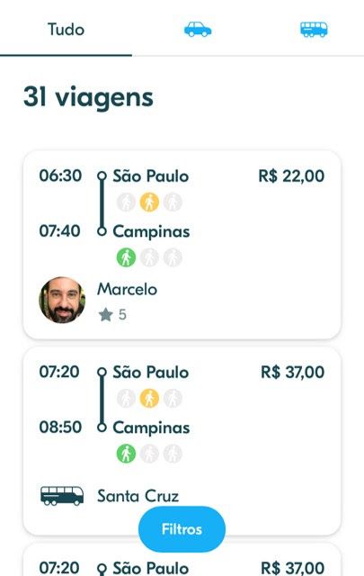 Busca de passagens no app da BlaBlaCar (Foto: Divulgação BlaBlaCar)