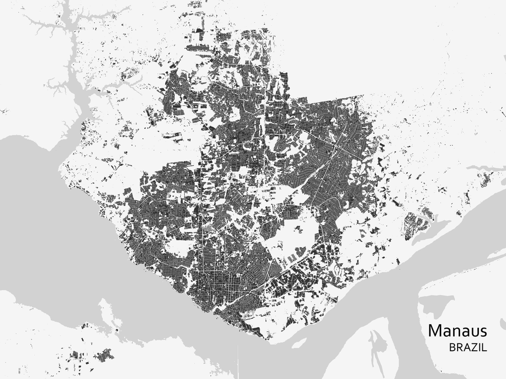 As áreas escuras são regiões urbanizadas em Manaus (Imagem: Reprodução/ESA/DLR)