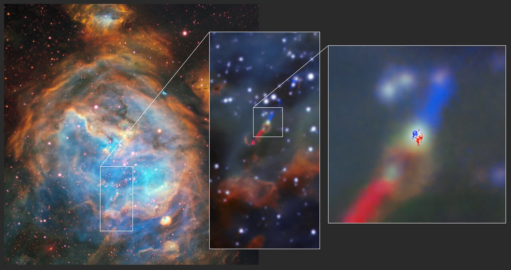 Detalle de la nube donde se observó la estrella HH 1177, rodeada por el disco de polvo (Imagen: Reproducción/ESO/ALMA (ESO/NAOJ/NRAO)/A. McLeod et al.)