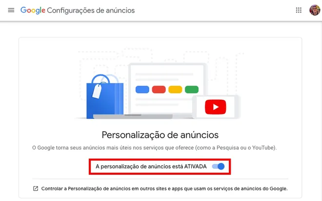 YouTube tem opção para bloquear personalização de anúncios (Captura de tela: Caio Carvalho)
